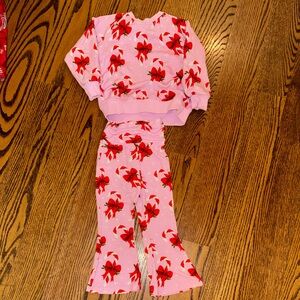 Bums & Roses “Can you believe it” candy cane bell bottoms& sweatshirt set